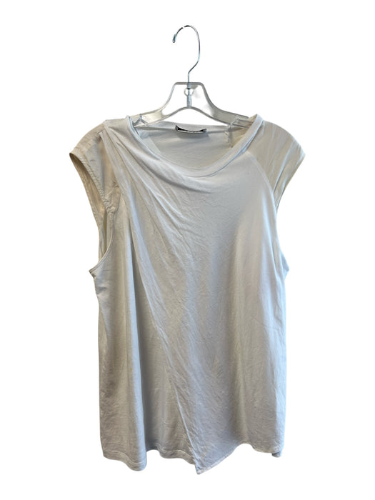 Sandro Size 3 White Lyocell & Cotton Round Neck Cap Sleeve Overlay Top Top White / 3