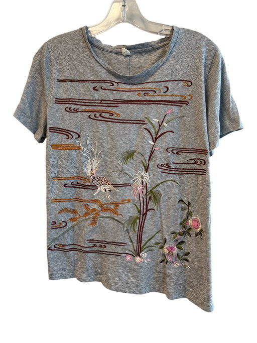 Tiny Size M Gray Cotton Blend Short Sleeve Embroidered Detail Round Neck Top Gray / M