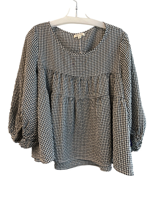 Max Studio Size L Black & White Polyester Long Balloon Sleeve Scoop Neck Top Black & White / L