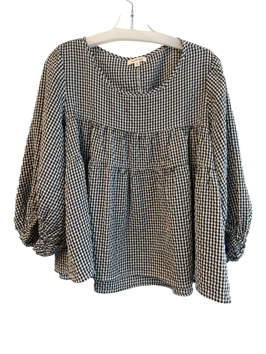 Max Studio Size L Black & White Polyester Long Balloon Sleeve Scoop Neck Top Black & White / L