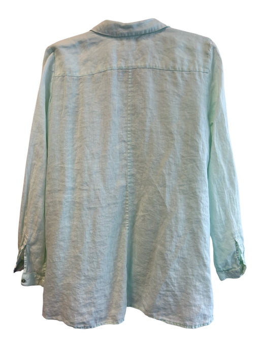 Eileen Fisher Size Medium Teal Linen Button Down Long Sleeve Collared Tunic Top Teal / Medium