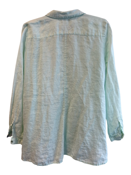 Eileen Fisher Size Medium Teal Linen Button Down Long Sleeve Collared Tunic Top Teal / Medium