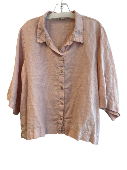 Eileen Fisher Size XL Rose Pink Linen Button Down Collared wide 3/4 sleeve Top Rose Pink / XL