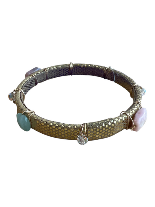 Chan Luu Gold & Multi Fabric Stone Sparkle Bangle Bracelet Gold & Multi