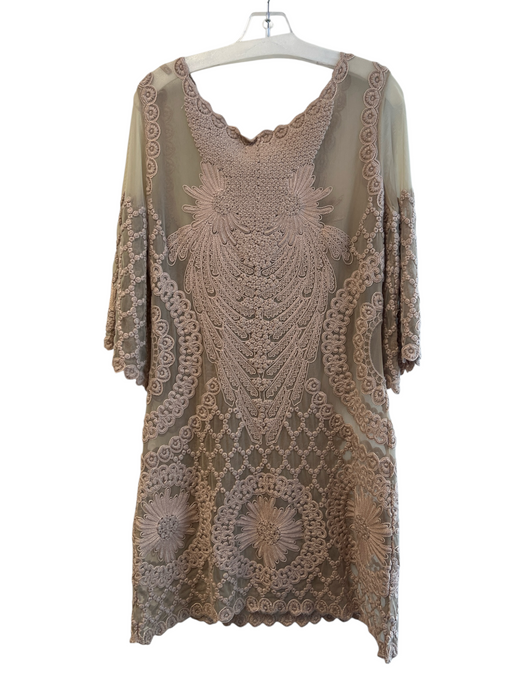 AS by DF Size L Pink Nylon 3/4 Sleeve Embroidered Detail V Neck Semi Sheer Dress Pink / L