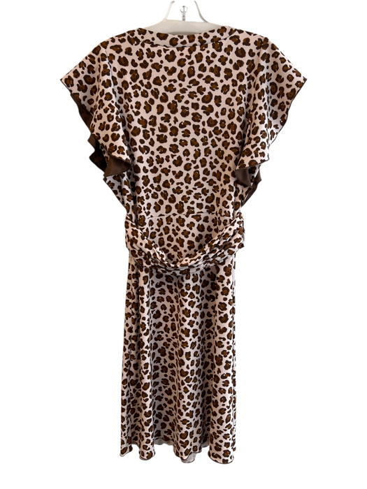 Tory Burch Size M Brown Polyester Ruffle Cap Sleeve Cheetah high neck Midi Dress Brown / M