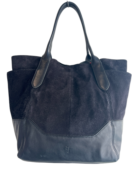 Frye Black Suede & Leather Mixed Material bucket Side Pocket 2 handles Bag Black / Medium