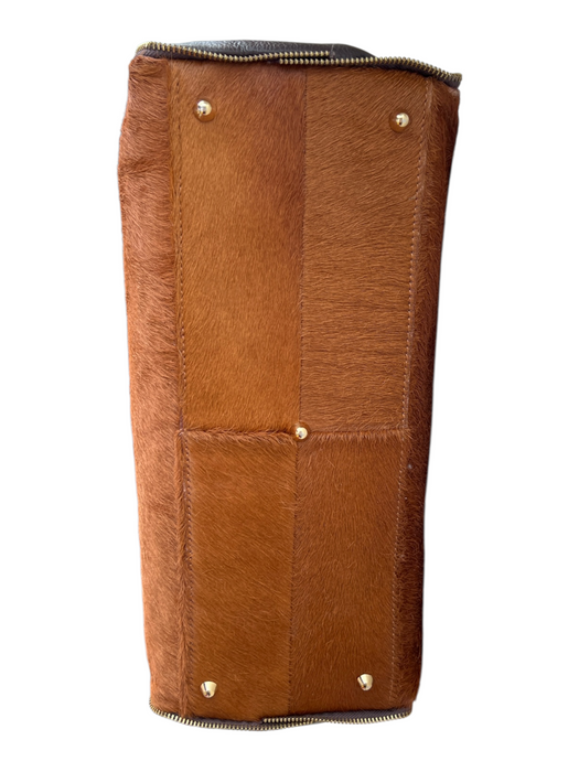 Jenrigo Brown Calf hair Genuine leather Gold Tone Hardware Zipper Purse Brown