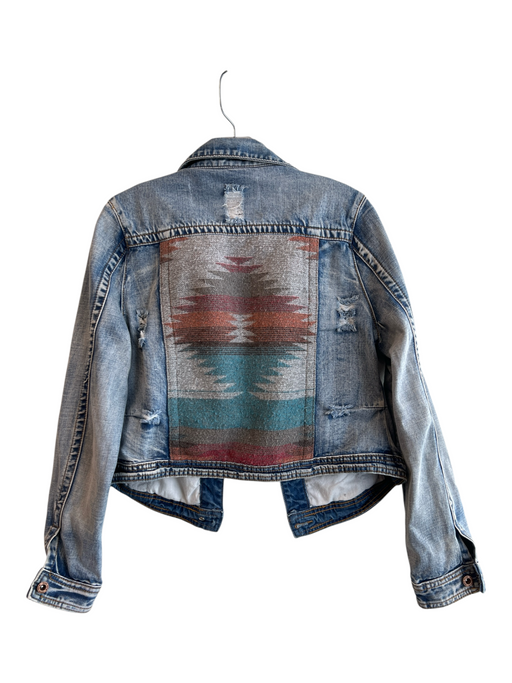 White Crow Size M Blue Denim Western Serape distressed Cropped Jacket Blue / M