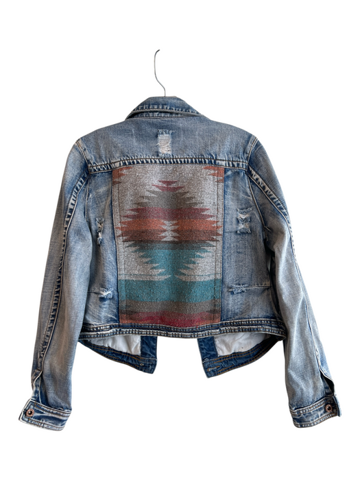 White Crow Size M Blue Denim Western Serape distressed Cropped Jacket Blue / M