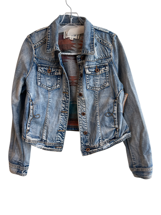 White Crow Size M Blue Denim Western Serape distressed Cropped Jacket Blue / M