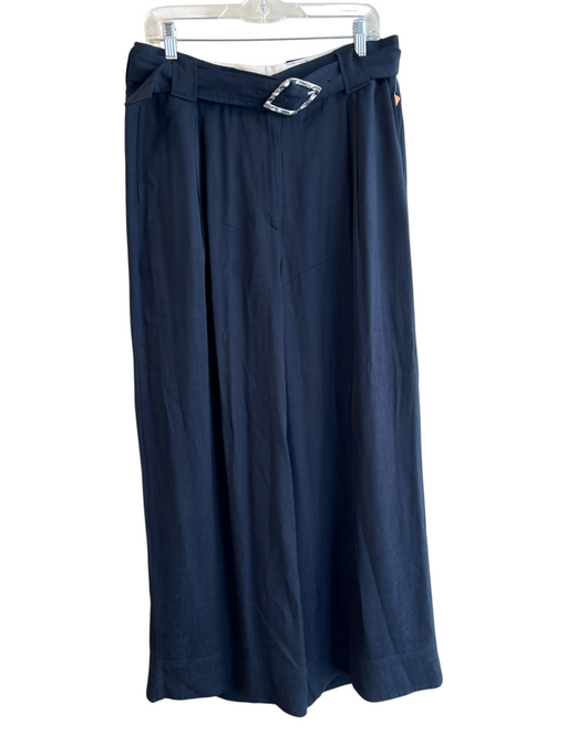 Ganni Size 46 Navy Viscose High Rise Solid Belted Wide Leg Pants Navy / 46