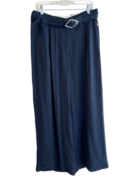 Ganni Size 46 Navy Viscose High Rise Solid Belted Wide Leg Pants Navy / 46