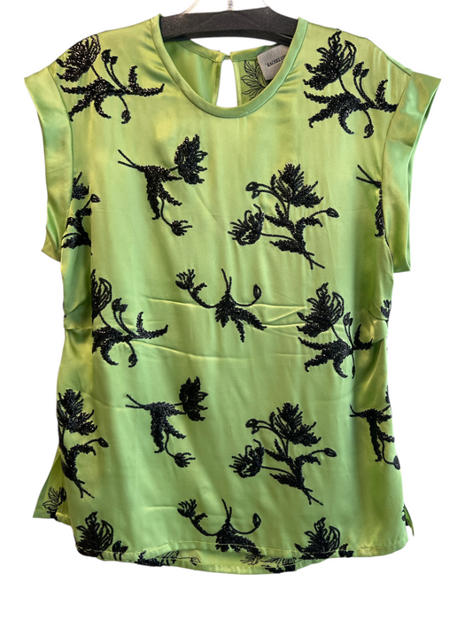 Rachel Comey Size 8 Green Silk Round Neck Sequin Accent Zip Side Top Green / 8