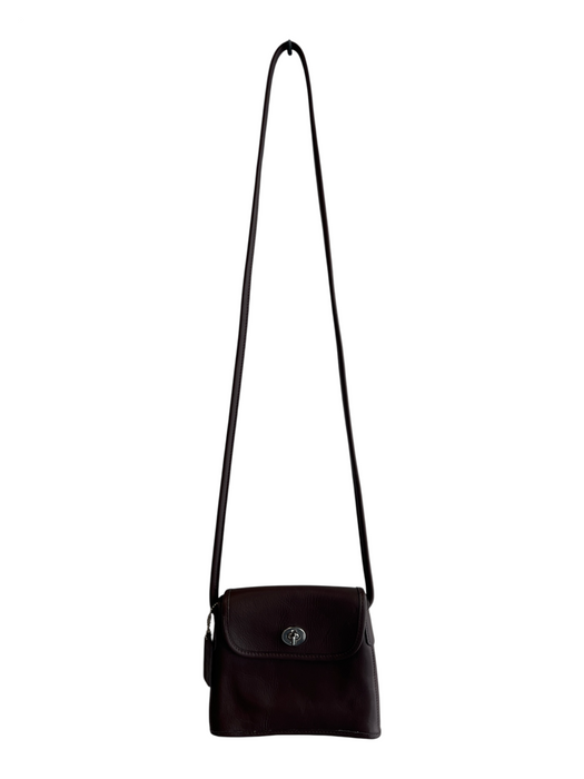 Coach Brown Leather silver tone hardware Turn Lock Cross Body Strap Bag Brown / Mini