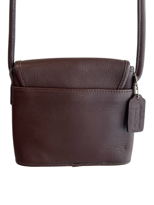 Coach Brown Leather silver tone hardware Turn Lock Cross Body Strap Bag Brown / Mini