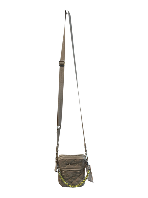MZ Wallace Beige Quilted Crossbody Yellow Accent Outer Pockets Zipper Bag Beige / S