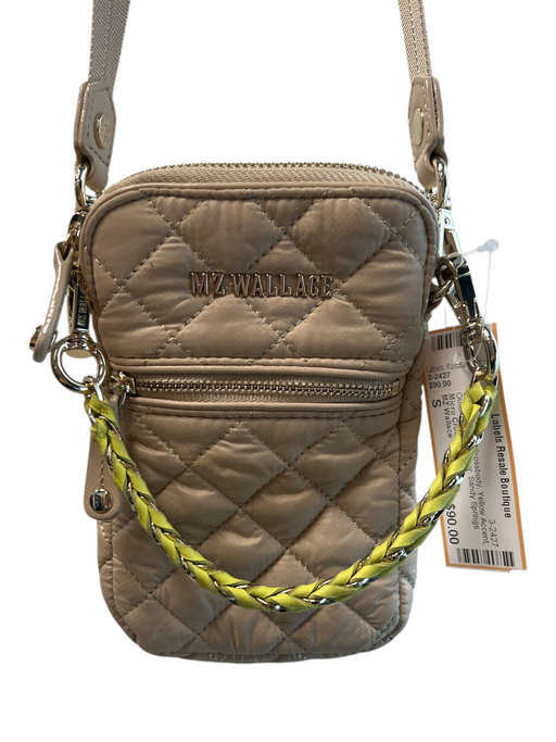 MZ Wallace Beige Quilted Crossbody Yellow Accent Outer Pockets Zipper Bag Beige / S