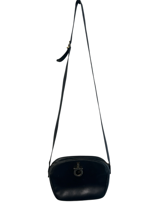 Salvatore Ferragamo Black Leather Crossbody Zipper Magnetic Close Adjustable Bag Black / S