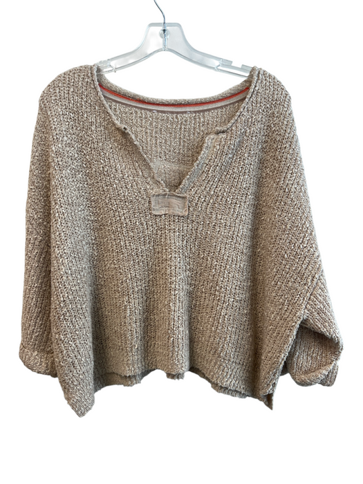 No Brand Size M Beige Polyester & Acrylic Knit V Neck Short Sleeve Sweater Beige / M