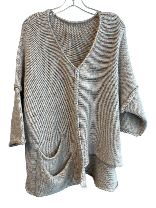 No Brand Size One Size Beige Acrylic Blend Oversize V Neck Short Sleeve Sweater Beige / One Size