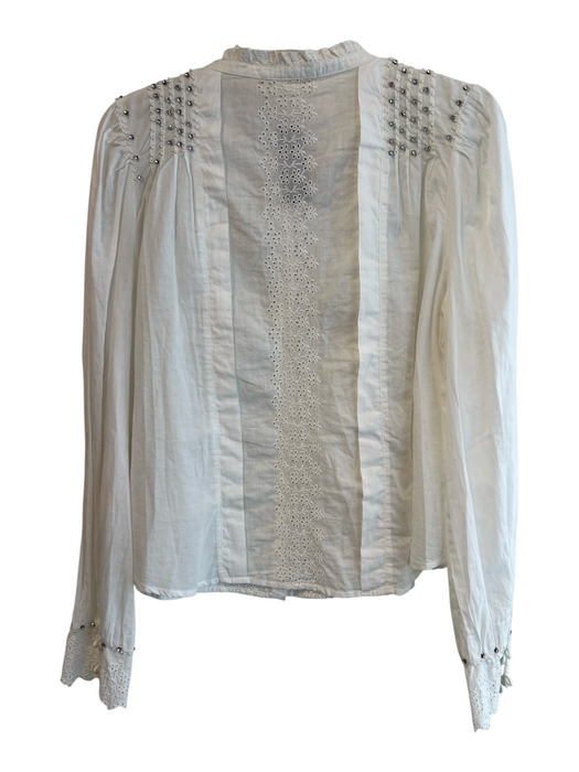 Love Shack Fancy Size Est L White Cotton Button Down Lace Long Sleeve Top White / Est L