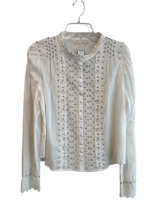 Love Shack Fancy Size Est L White Cotton Button Down Lace Long Sleeve Top White / Est L