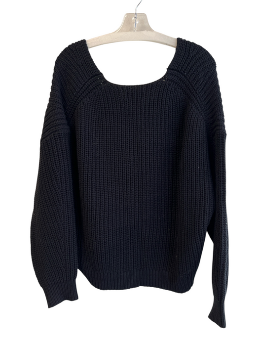 Maeve Size XL Black Cotton Blend Knit V Neck Long Sleeve Sweater Black / XL