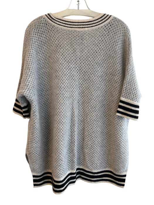 Minnie Rose Size M/L Gray Cashmere Loose Knit V Neck 1/2 sleeve Sweater Gray / M/L