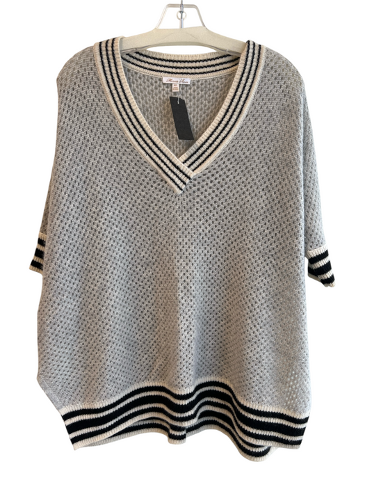 Minnie Rose Size M/L Gray Cashmere Loose Knit V Neck 1/2 sleeve Sweater Gray / M/L