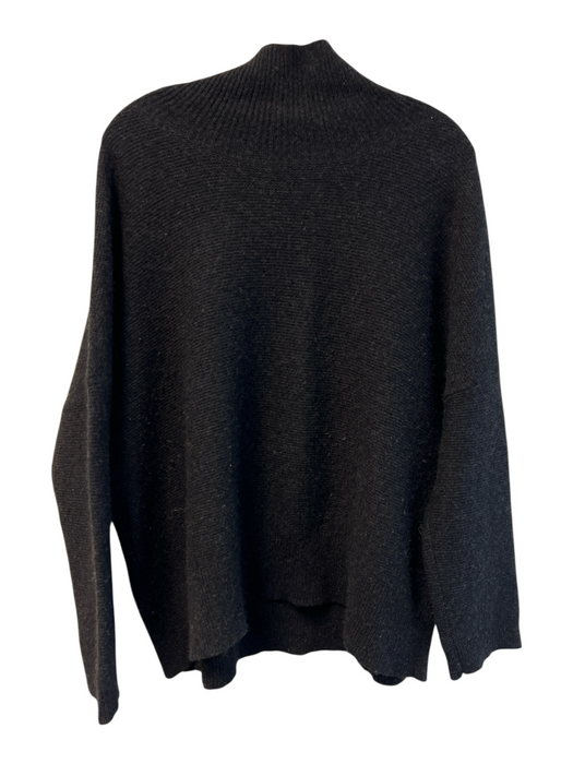 Eileen Fisher Size L Black Yak & Wool Knit Solid high neck Pullover Sweater Black / L