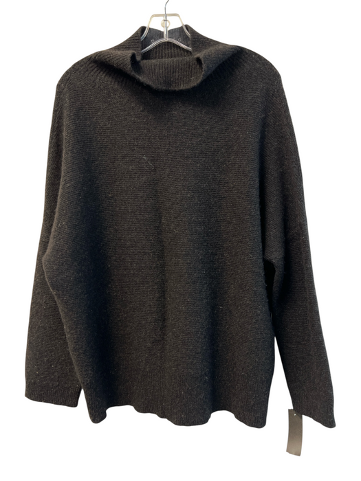 Eileen Fisher Size L Black Yak & Wool Knit Solid high neck Pullover Sweater Black / L