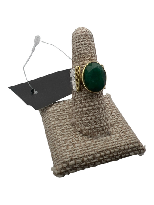 No Brand Green Metal & Stone Oval Hammered Gold Detail Ring Green