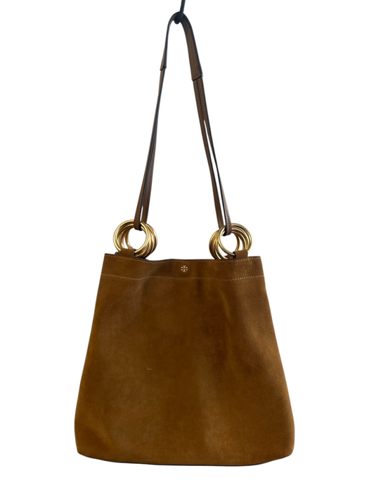 Tory Burch Brown Suede Gold hardware solid color Magnetic Close Shoulder Bag Bag Brown / S