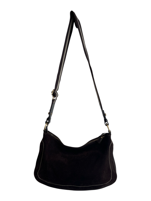 Bally Brown Suede Wide Strap Crossbody Bronze Hardware Zip Closure Bag Brown / M