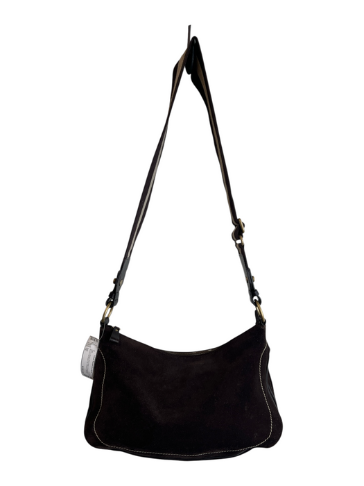 Bally Brown Suede Wide Strap Crossbody Bronze Hardware Zip Closure Bag Brown / M
