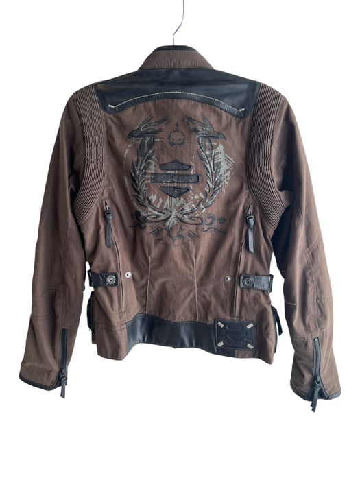 Harley Davidson Size XS Brown & Black Leather & Fabric Front Zip Jacket Brown & Black / XS