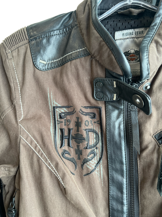 Harley Davidson Size XS Brown & Black Leather & Fabric Front Zip Jacket Brown & Black / XS