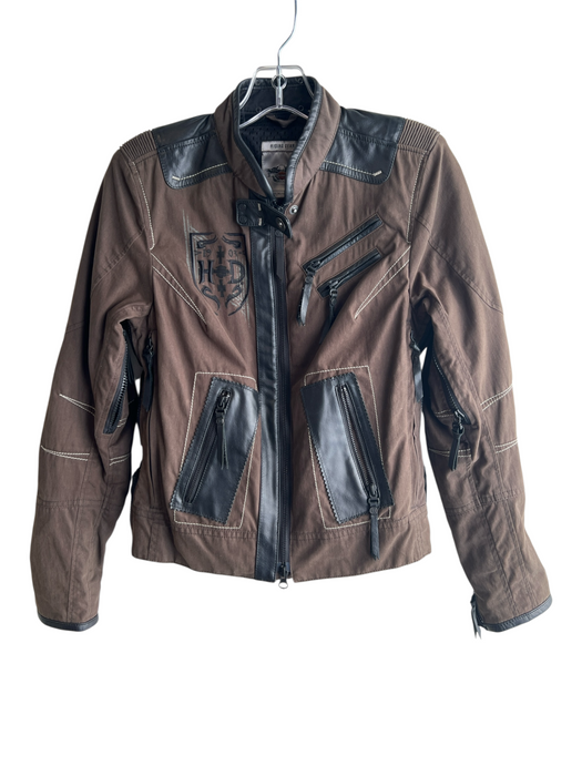 Harley Davidson Size XS Brown & Black Leather & Fabric Front Zip Jacket Brown & Black / XS