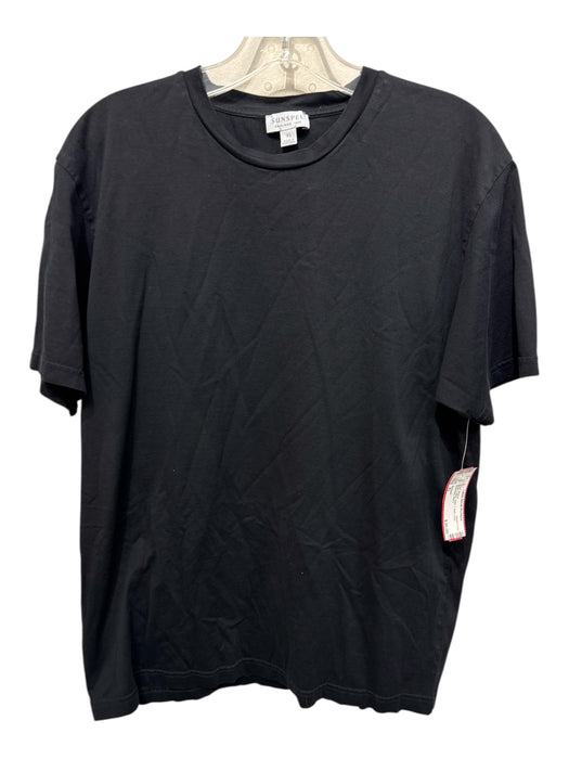 Sunspel Size XL Black Cotton Solid T shirt Crew Men's Short Sleeve Black / XL
