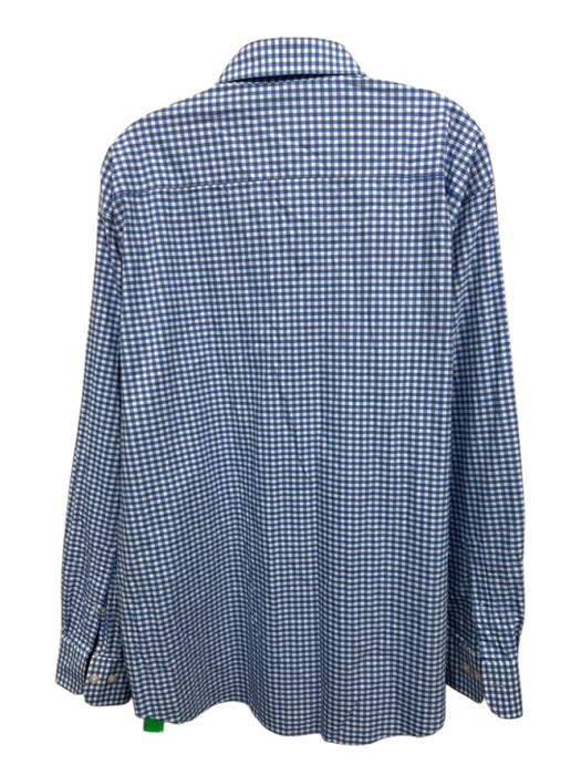Peter Millar Size XL Blue & White Synthetic Plaid Button Up Long Sleeve Shirt Blue & White / XL