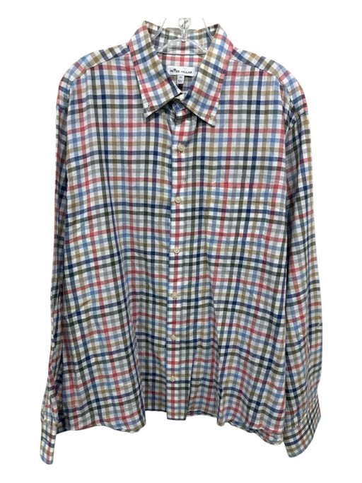 Peter Millar Size XL White & Multi Cotton Blend Grid Button Up Long Sleeve Shirt White & Multi / XL