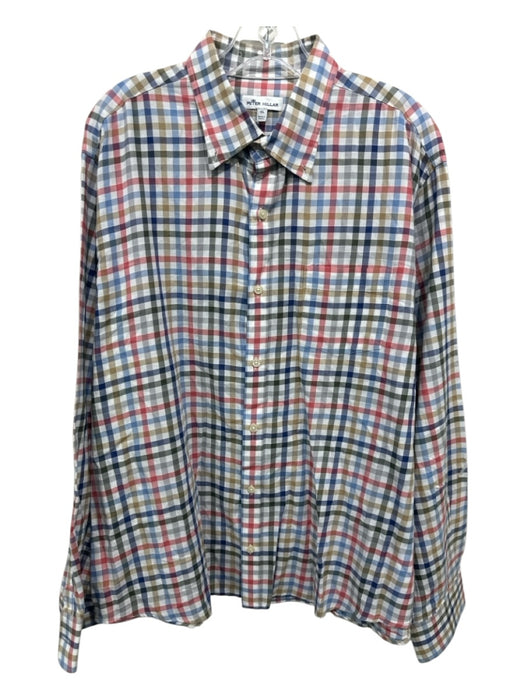 Peter Millar Size XL White & Multi Cotton Blend Grid Button Up Long Sleeve Shirt White & Multi / XL