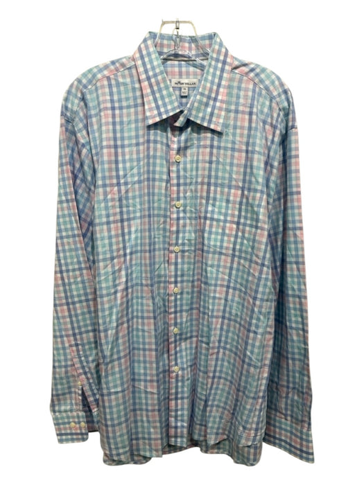 Peter Millar Size XL White & Multi Cotton Plaid Button Up Long Sleeve Shirt White & Multi / XL