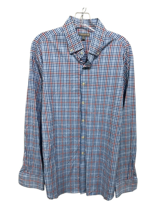 Peter Millar Size XL Blue & Pink Cotton Plaid Button Up Men's Long Sleeve Shirt Blue & Pink / XL
