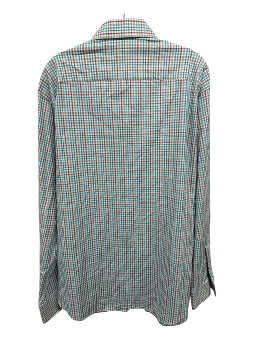 Peter Millar Size XL Blue & Red Synthetic Plaid Button Up Long Sleeve Shirt Blue & Red / XL