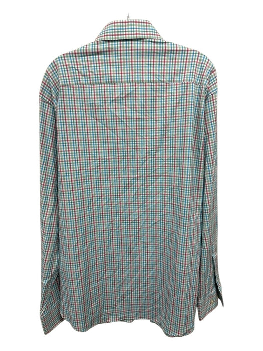 Peter Millar Size XL Blue & Red Synthetic Plaid Button Up Long Sleeve Shirt Blue & Red / XL
