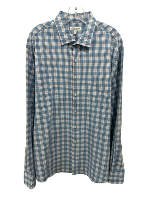Peter Millar Size XL Blue & Green Cotton Plaid Button Up Men's Long Sleeve Shirt Blue & Green / XL