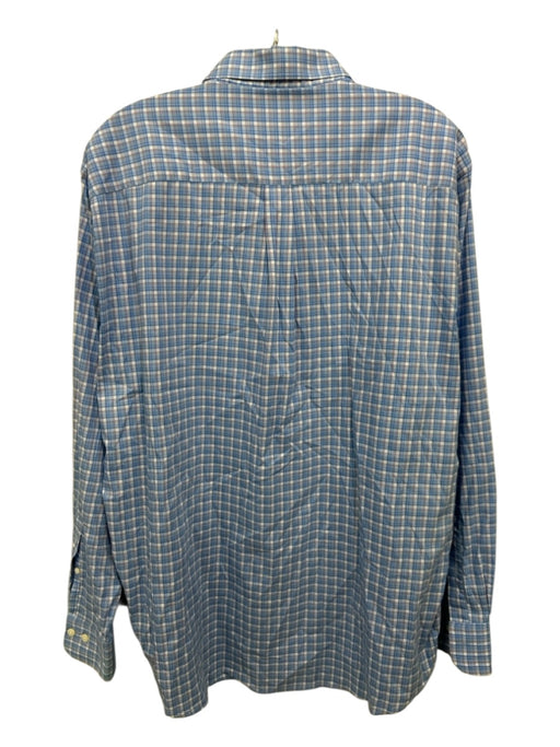 Peter Millar Size XL Blue & White Synthetic Plaid Button Up Long Sleeve Shirt Blue & White / XL