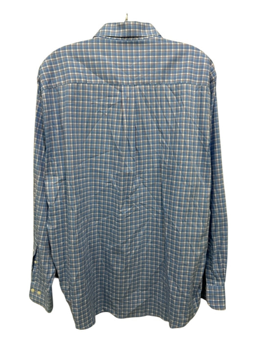 Peter Millar Size XL Blue & White Synthetic Plaid Button Up Long Sleeve Shirt Blue & White / XL